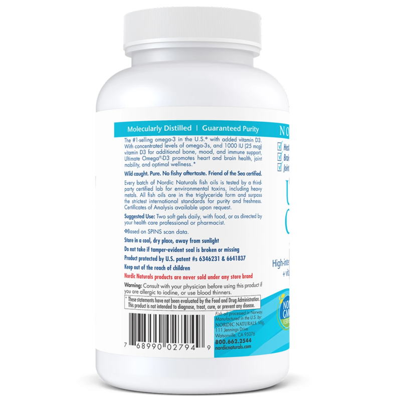 Жирні кислоти Nordic Naturals Ultimate Omega-D3, 120 капсул. Фото 3