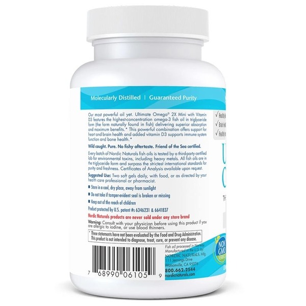 Жирні кислоти Nordic Naturals Ultimate Omega 2X with Vitamin D3, 60 міні капсул. Фото 3