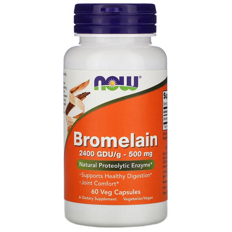 Натуральна добавка NOW Bromelain 500 mg, 60 вегакапсул