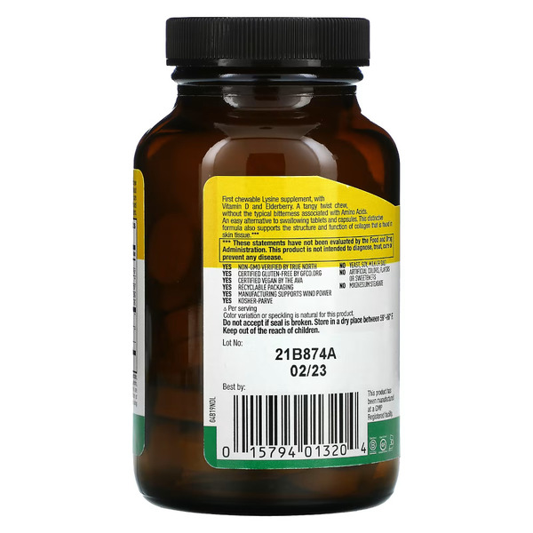 Амінокислота Country Life Chewable L-Lysine, 60 жувальних таблеток. Фото 2