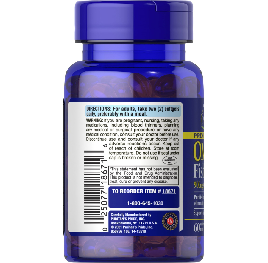Жирні кислоти Puritan's Pride Omega 3 Fish Oil 1290 mg, 60 міні капсул. Фото 3