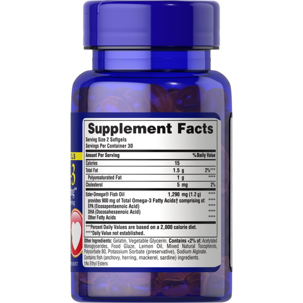 Жирні кислоти Puritan's Pride Omega 3 Fish Oil 1290 mg, 60 міні капсул. Фото 2
