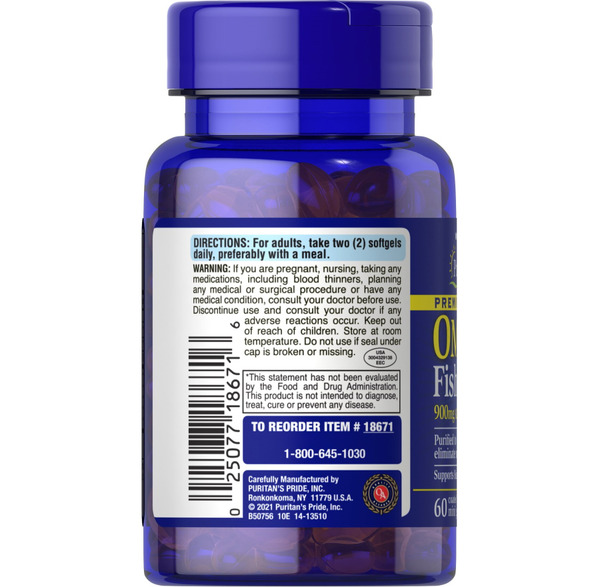 Жирні кислоти Puritan's Pride Omega 3 Fish Oil 1290 mg, 60 міні капсул. Фото 3