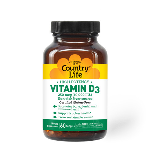 Витамины и минералы Country Life High Potency Vitamin D3 10000 IU, 60 капсул