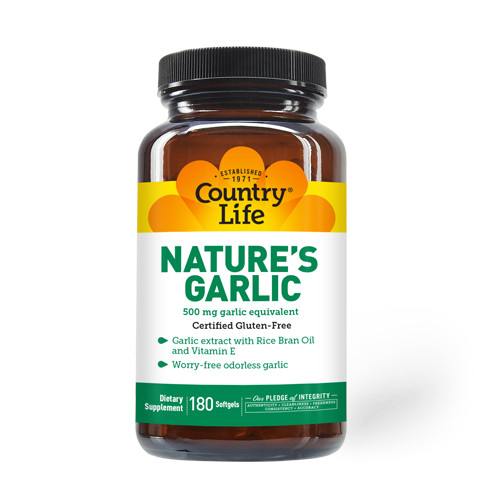 Натуральная добавка Country Life Nature's Garlic, 180 капсул