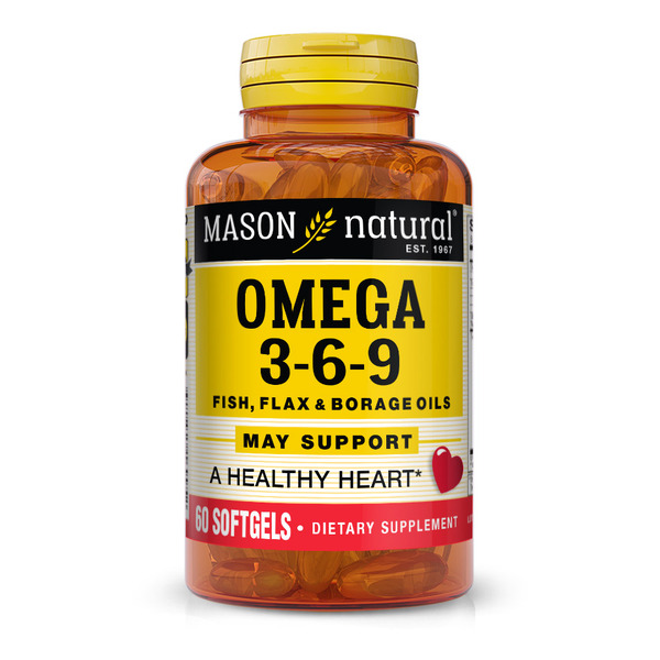 Жирні кислоти Mason Natural Omega 3-6-9 1200 mg Fish, Flax & Borage Oils, 60 капсул