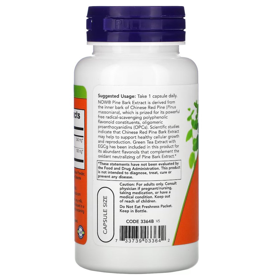 Натуральна добавка NOW Pine Bark Extract 240 mg, 90 вегакапсул. Фото 3
