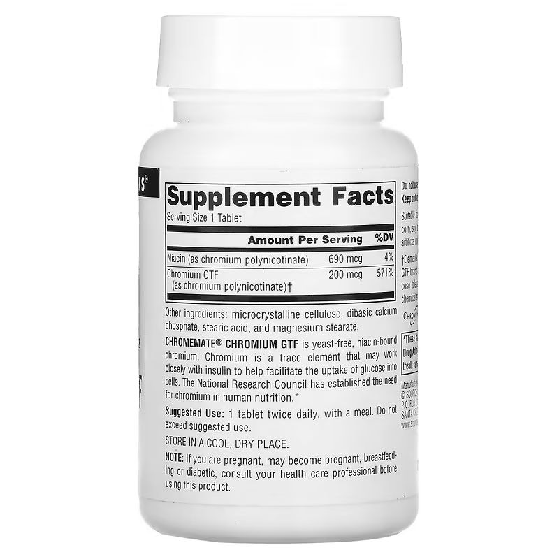 Витамины и минералы Source Naturals Chromemate Chromium GTF 200 mcg Yeast-Free, 240 таблеток. Фото 2