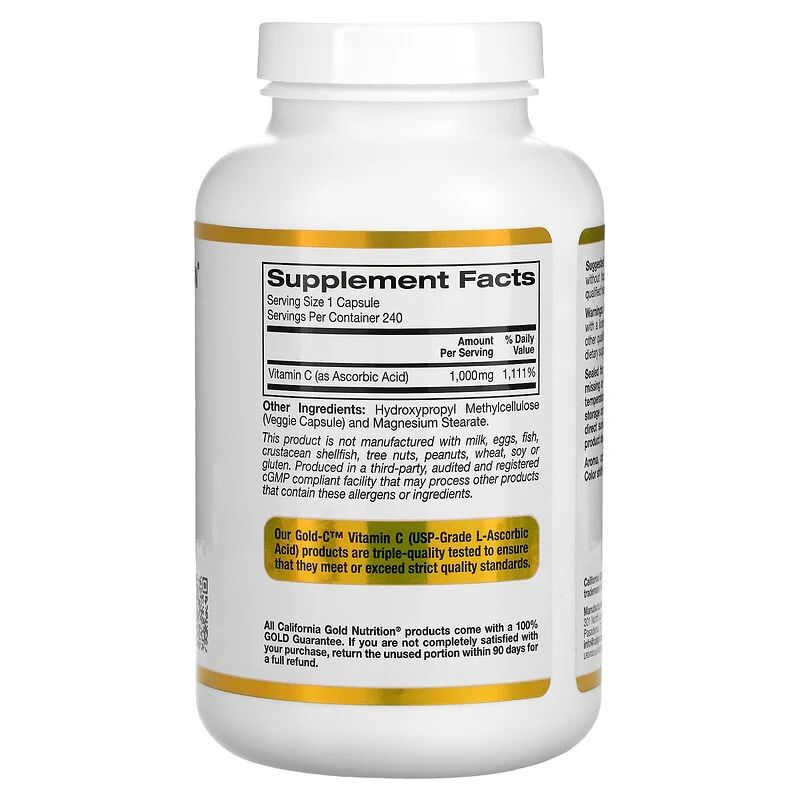 Витамин C California Gold Nutrition Gold C, 240 вегакапсул для поддержания иммунитета и кожи. Фото 2