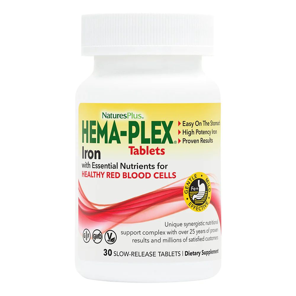 Хелатное железо Natures Plus Hema-Plex Jar, 30 таблеток