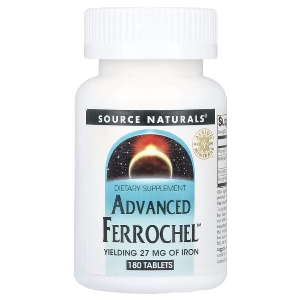 Хелатне залізо Source Naturals Advanced Ferrochel, 180 таблеток з вітамінами В та С