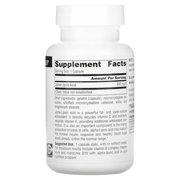 Альфа-ліпоєва кислота Source Naturals Alpha Lipoic Acid 300 mg, 60 капсул антиоксидантний захист. Фото 2