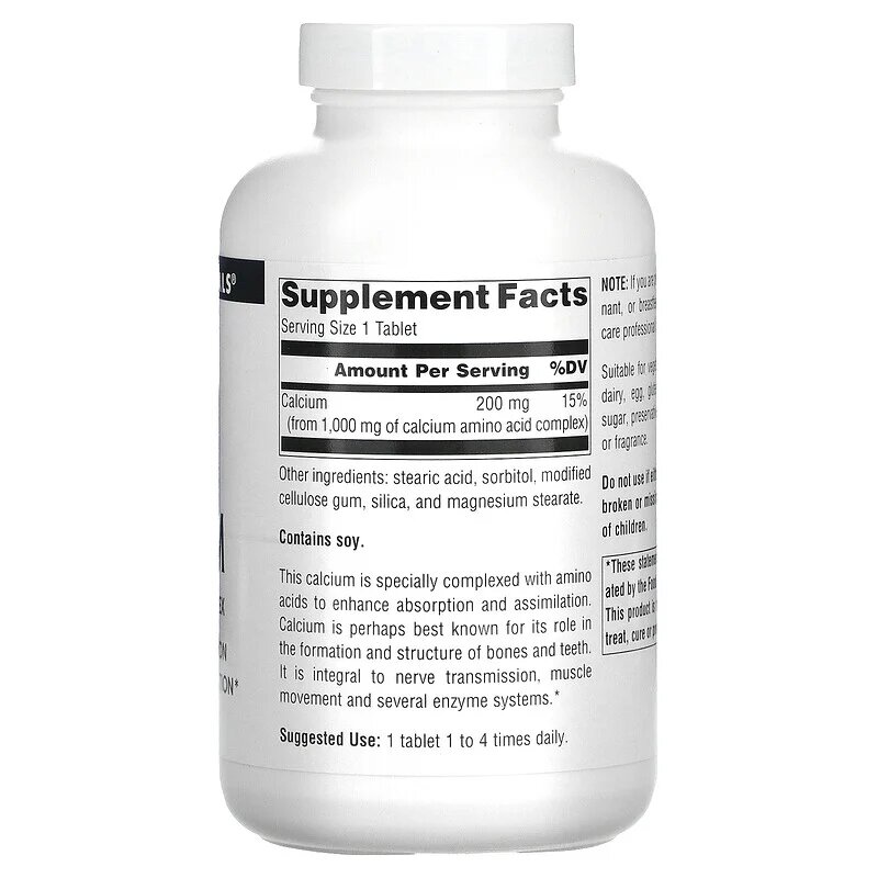 Амінокислотний хелат кальцію Source Naturals Calcium, 100 таблеток для підтримки кісток та зубів. Фото 2
