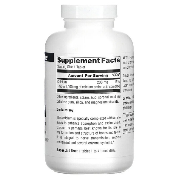 Амінокислотний хелат кальцію Source Naturals Calcium, 100 таблеток для підтримки кісток та зубів. Фото 2