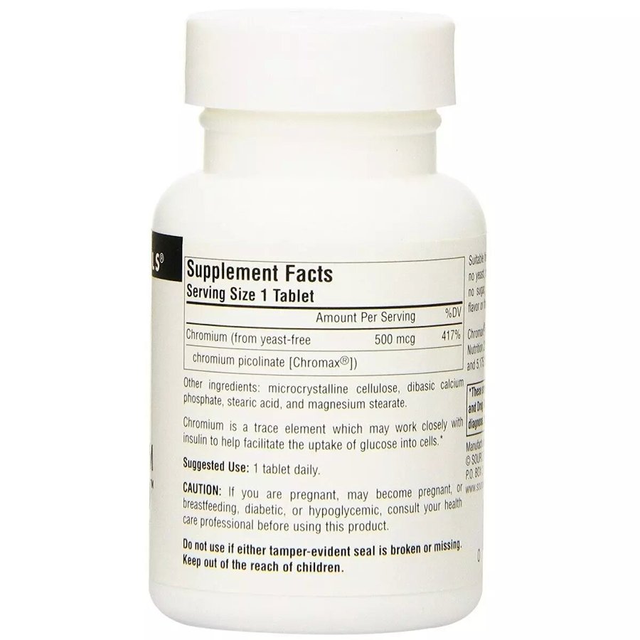 Піколінат хрому Source Naturals Ultra Chromium Picolinate 500 mcg Yeast-Free, 60 таблеток для підтримки рівня цукру в крові. Фото 2