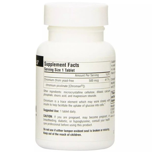 Піколінат хрому Source Naturals Ultra Chromium Picolinate 500 mcg Yeast-Free, 60 таблеток для підтримки рівня цукру в крові. Фото 2