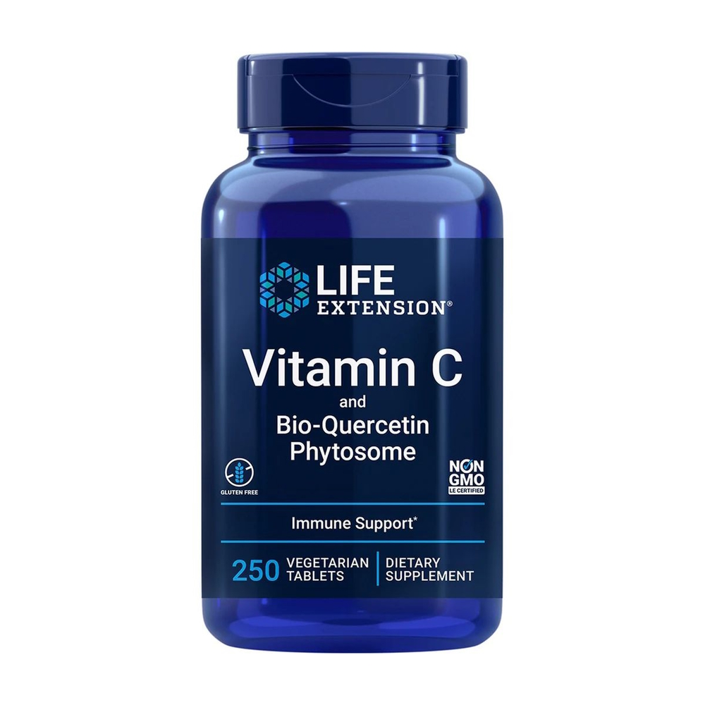 Вітамін С і фітосома біо-кверцетину Life Extension Vitamin C and Bio-Quercetin Phytosome, 250 таблеток для підтримки серцево-судинної системи