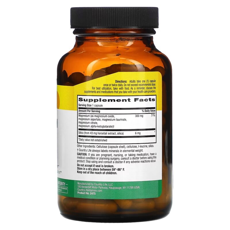 Витамины и минералы Country Life Target-Mins Magnesium Caps 300 mg with Silica, 120 вегакапсул. Фото 2