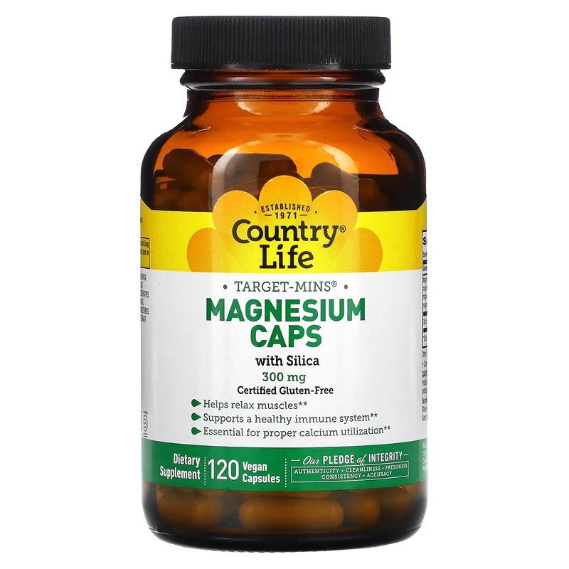 Витамины и минералы Country Life Target-Mins Magnesium Caps 300 mg with Silica, 120 вегакапсул