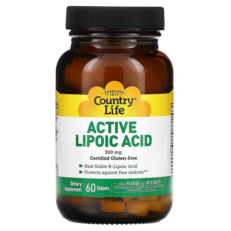 Альфа-ліпоєва кислота Country Life Active Lipoic Acid 300 mg, 60 таблеток для підтримки рівня цукру в крові