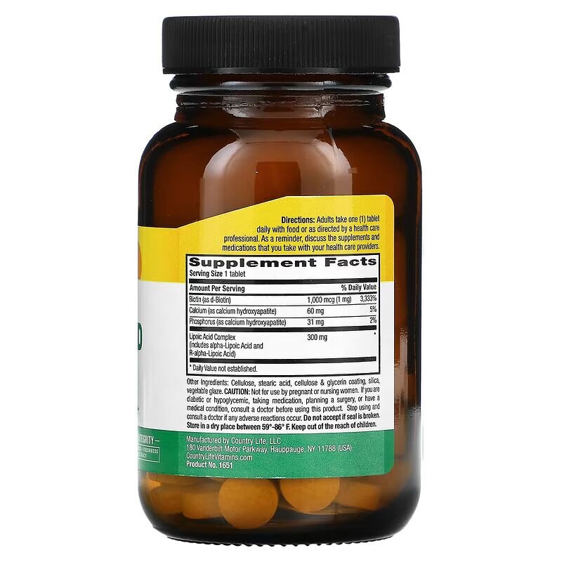 Альфа-ліпоєва кислота Country Life Active Lipoic Acid 300 mg, 60 таблеток для підтримки рівня цукру в крові. Фото 2