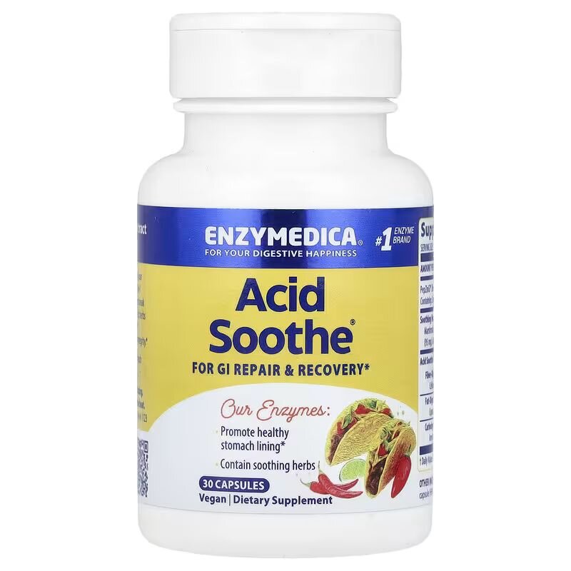Натуральна добавка Enzymedica Acid Soothe, 30 капсул для підтримки травлення