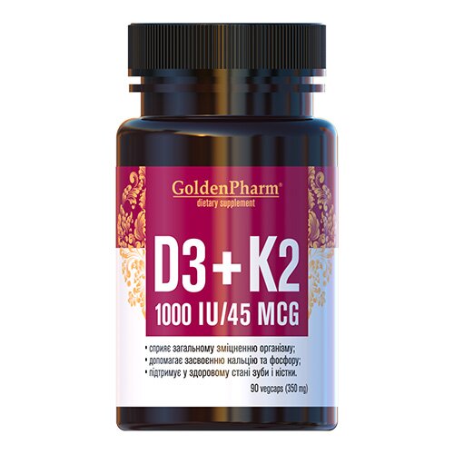 Витамины и минералы Golden Pharm Vitamin D3+K2, 90 вегакапсул