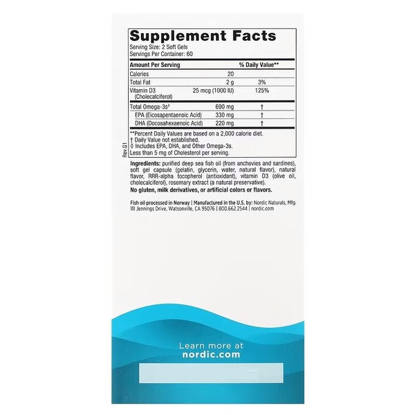 Жирні кислоти Nordic Naturals Omega-3D, 120 капсул. Фото 3