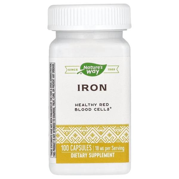 Залізо Nature's Way Iron 18 mg, 100 капсул для підтримки рівня гемоглобіну