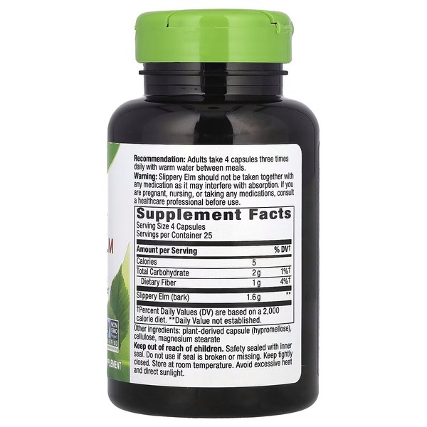 Кора в'яза ковзного Nature's Way Slippery Elm Bark, 100 капсул для підтримки шлунково-кишкового тракту. Фото 2