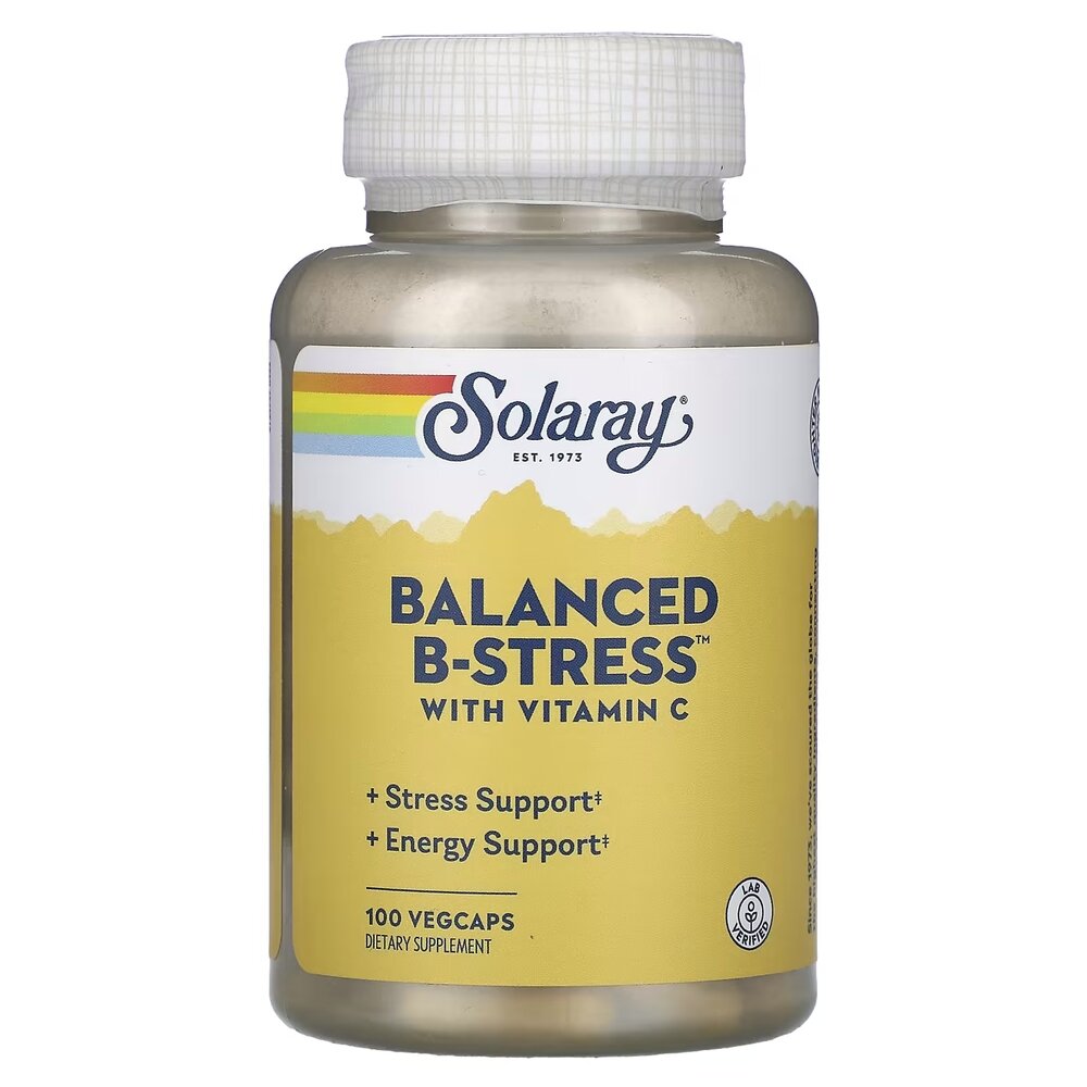 Витамины группы B Solaray Balanced B Stress, 100 вегакапсул для поддержания нервной системы