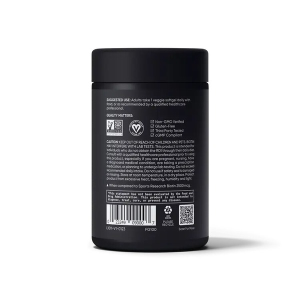 Біотин Sports Research Biotin 5000 mcg Extra Stregth, 120 капсул. Фото 3