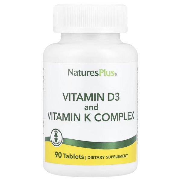 Вітамін D3 і K2 Natures Plus Vit D3 + Vitamin K Complex, 90 таблеток для підтримки кісток