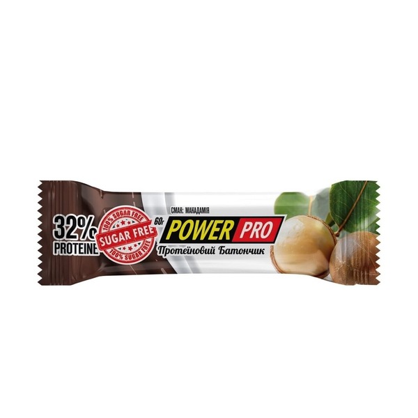 Батончик Power Pro Protein Bar Nuts Sugar Free, 60 грам - Макадамія