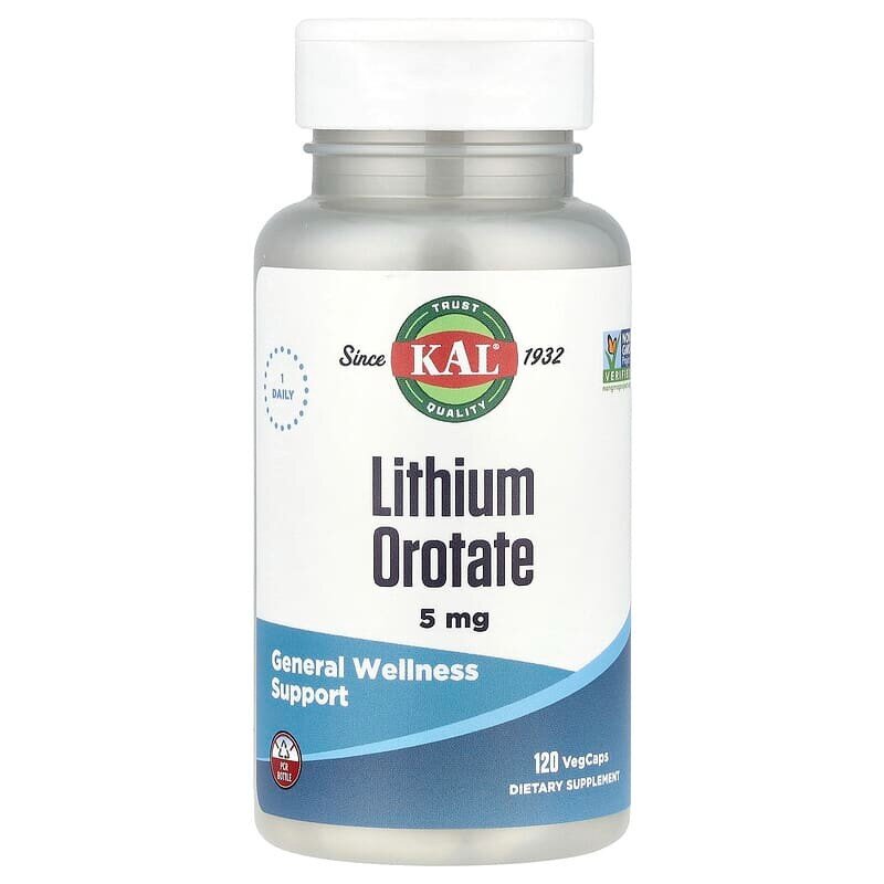 Литиум оротат KAL Lithium Orotate 5 mg, 120 вегакапсул