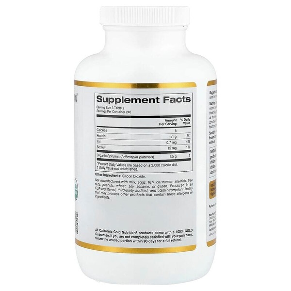 Органічна спіруліна California Gold Nutrition Organic Spirulina, 720 таблеток. Фото 2