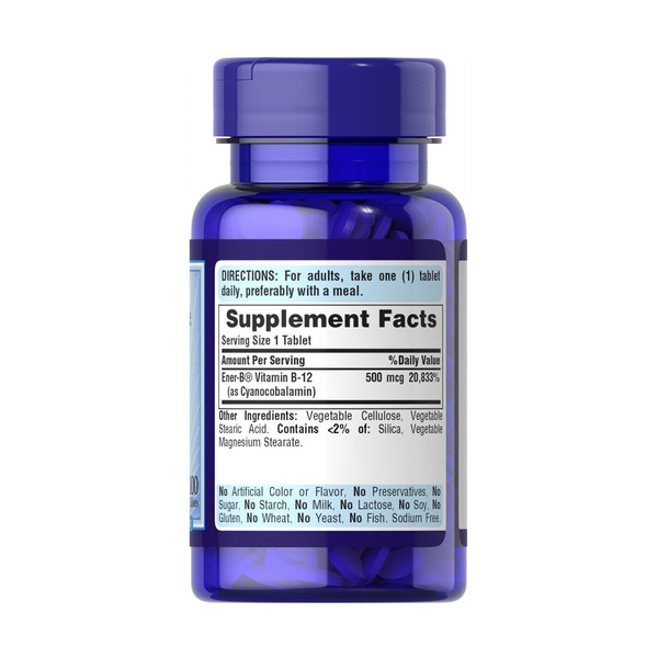Вітаміни та мінерали Puritan's Pride Vitamin B-12 500 mcg, 100 таблеток. Фото 2