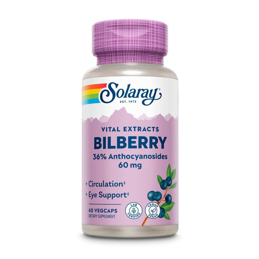 Екстракт ягід чорниці Solaray Bilberry Berry Extract 60 mg, 60 вегакапсул