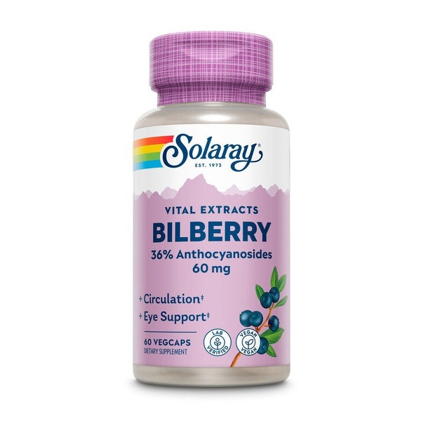 Экстракт ягод черники Solaray Bilberry Berry Extract 60 mg, 60 вегакапсул
