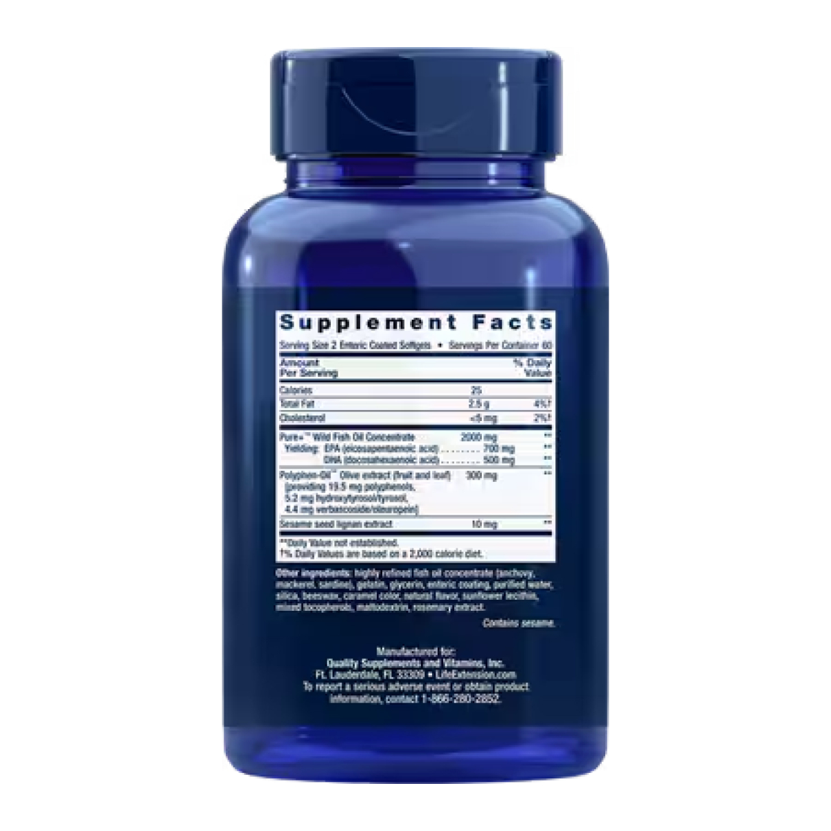 Super Omega-3 EPA/DHA Fish Oil, Sesame Lignans & Olive Extract - 120 Enteric coated softgels. Фото 2