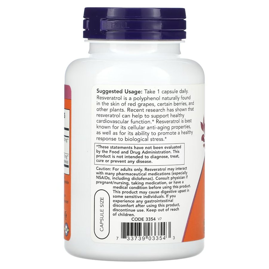 Натуральна добавка NOW Resveratrol 200 mg, 120 вегакапсул. Фото 3