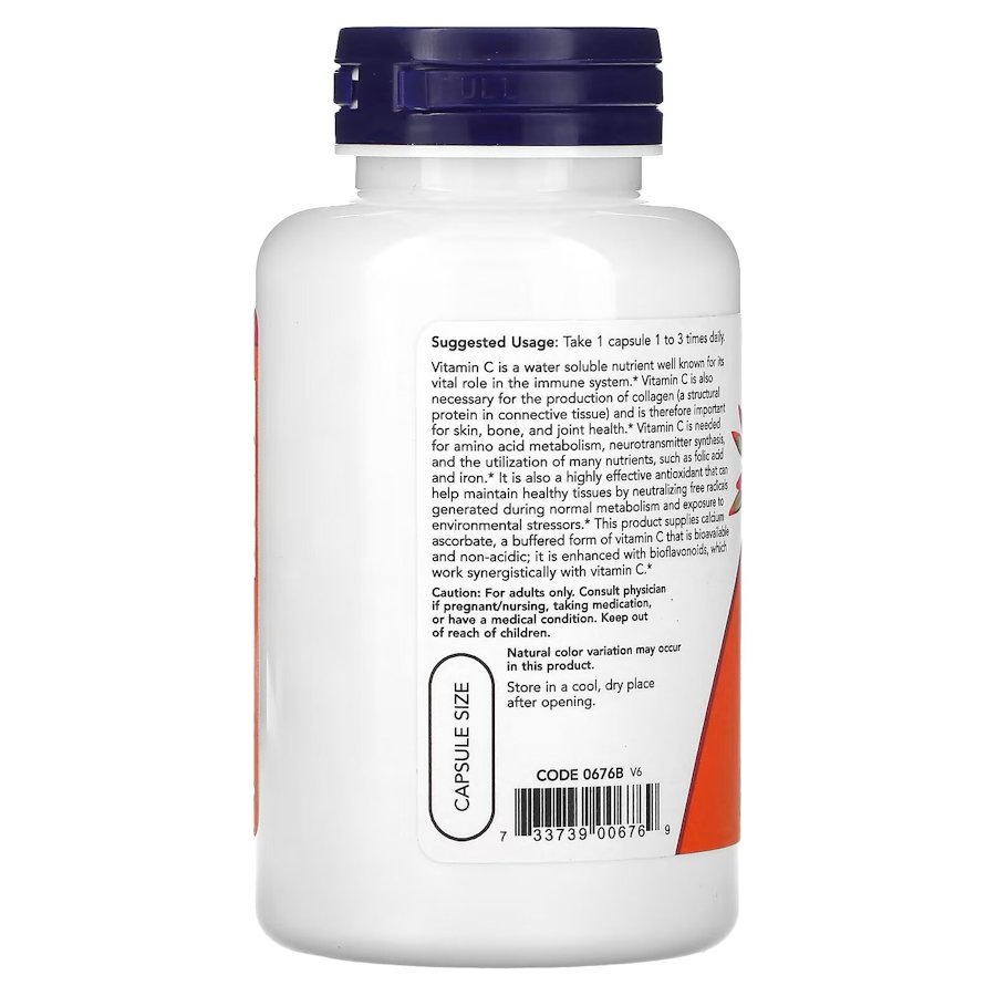 Вітаміни та мінерали NOW Vitamin C-500 Calcium Ascorbate, 100 вегакапсул. Фото 3