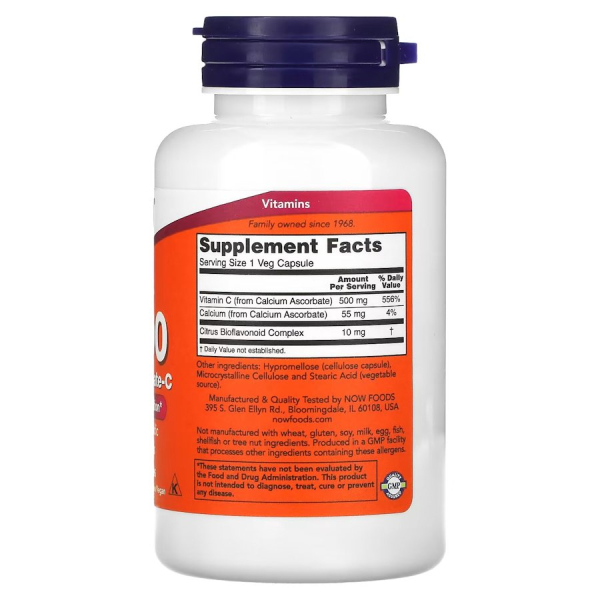 Вітаміни та мінерали NOW Vitamin C-500 Calcium Ascorbate, 100 вегакапсул. Фото 2