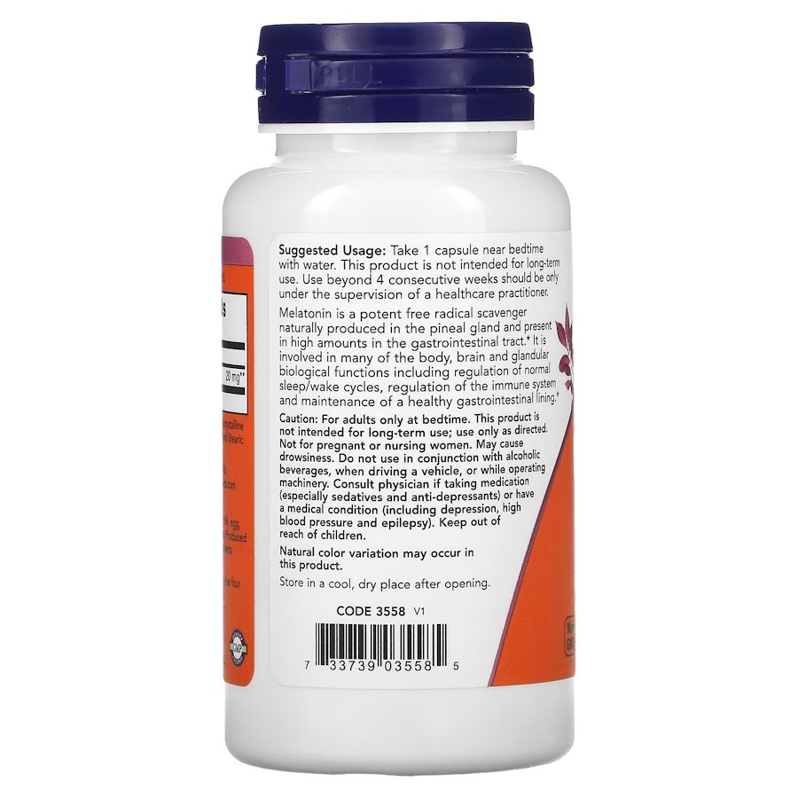 Мелатонін NOW Melatonin 20 mg, 90 вегакапсул для гарного сну. Фото 3