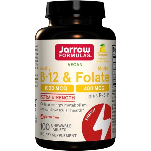 Вітаміни B-12, B-9 Jarrow Formulas Methyl B-12 & Methyl Folate 1000 mcg/400 mcg, 100 жувальних таблеток