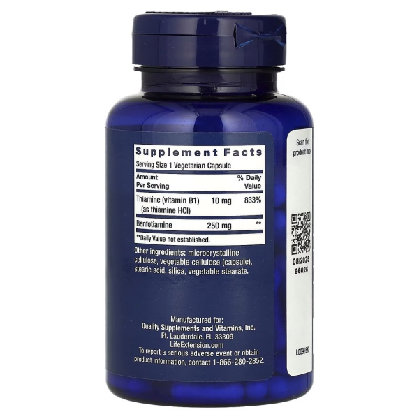Бенфотіамін Life Extension Mega Benfotiamine 250 mg, 120 вегакапсул для підтримки рівня цукру в крові. Фото 2