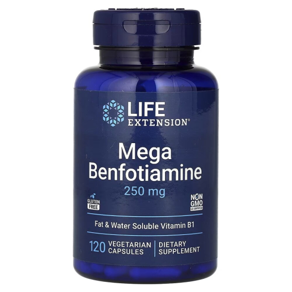 Бенфотіамін Life Extension Mega Benfotiamine 250 mg, 120 вегакапсул для підтримки рівня цукру в крові