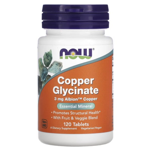 Гліцинат міді NOW Copper Glycinate 3 mg, 120 таблеток