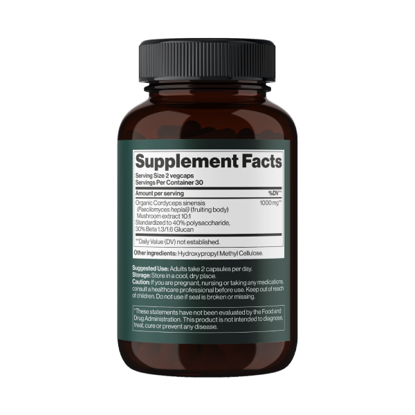 Cordyceps Mushroom 1000 mg - 60 vegcaps. Фото 2