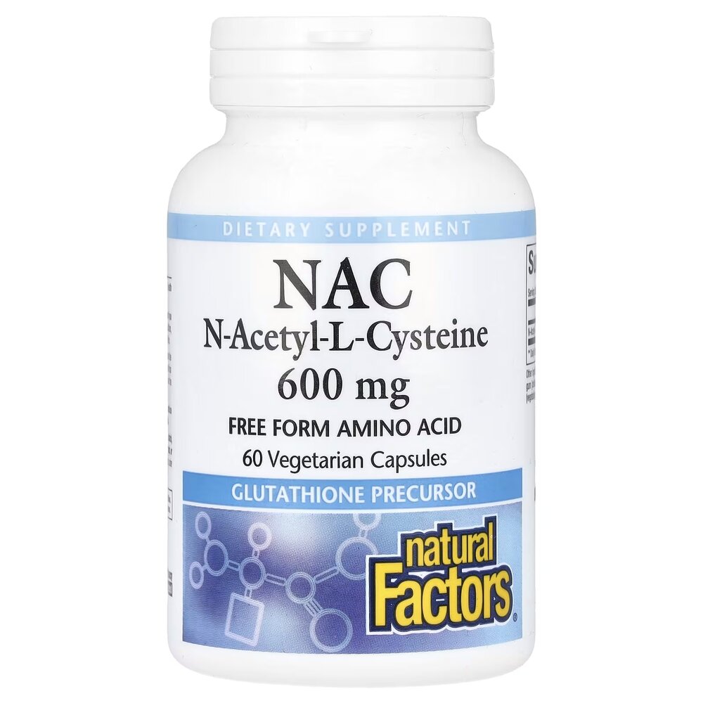 N-ацетил-L-цистин Natural Factors N-Acetyl-L-Cysteine 600 mg, 60 вегакапсул для антиоксидантной поддержки